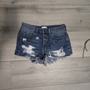 Cello Dark Blue Distressed Jean Shorts